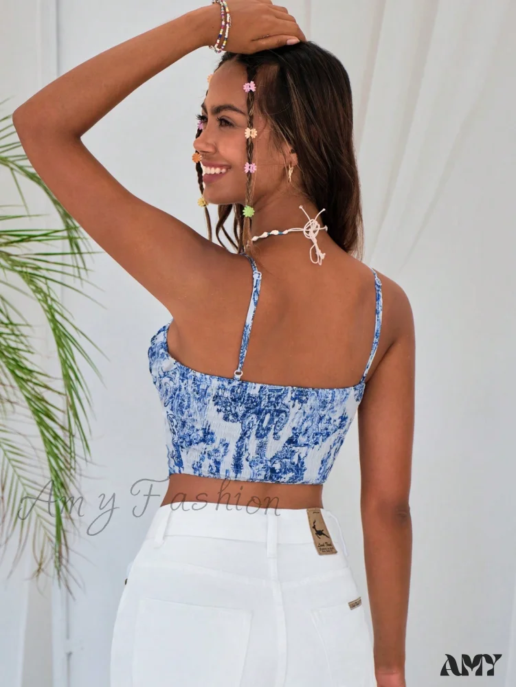 Amy Fashion - Figure & Floral Print  Bustier Cami Top - Image 2