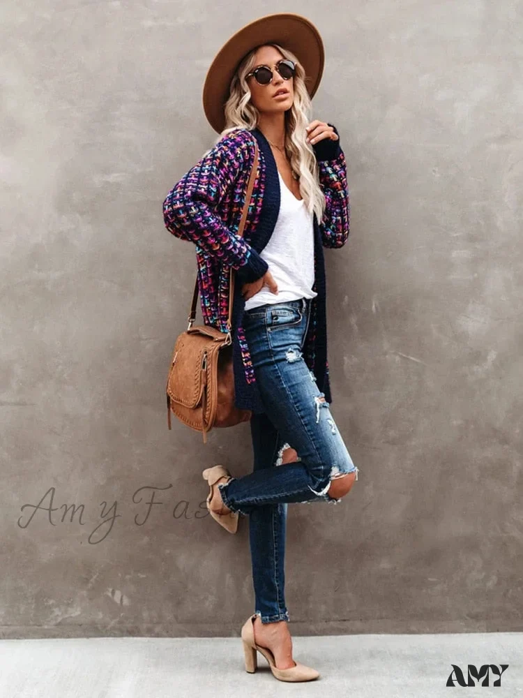 Amy Fashion - Bohemian Plaid Cardigans Vintage Long Coat Female Jacket - Image 3