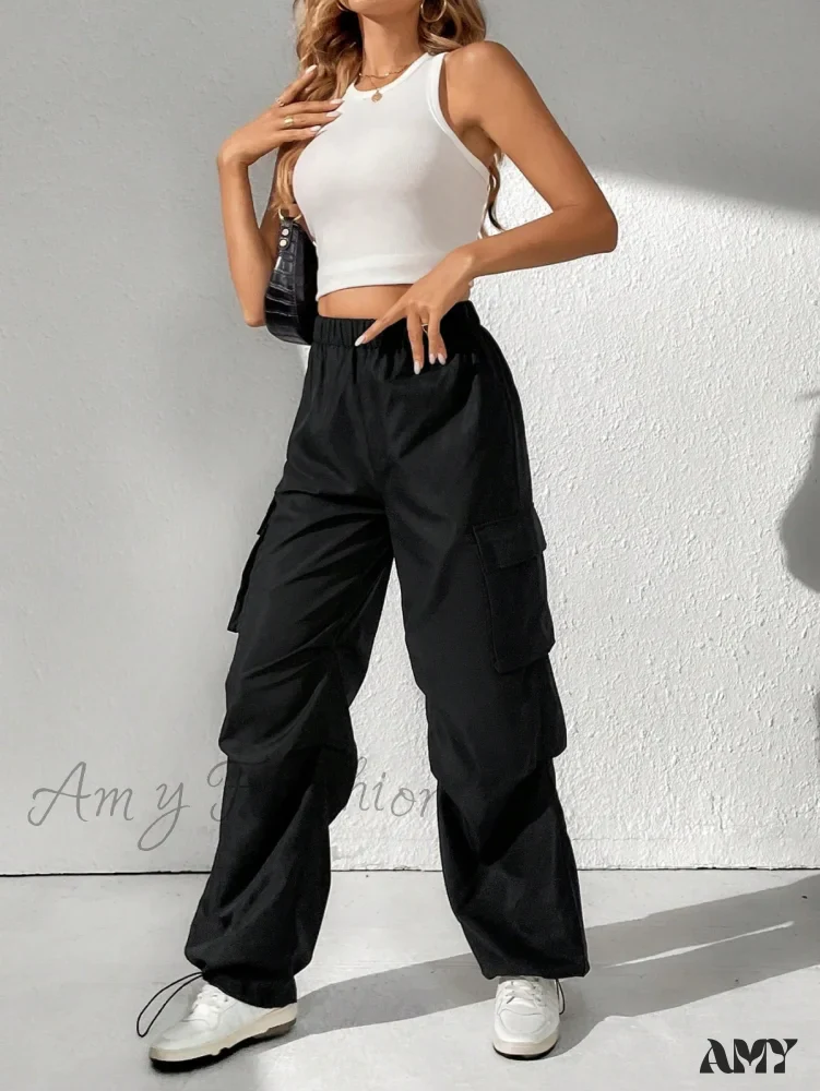 Amy Fashion - Flap Pocket Side Cargo Pants - Image 7