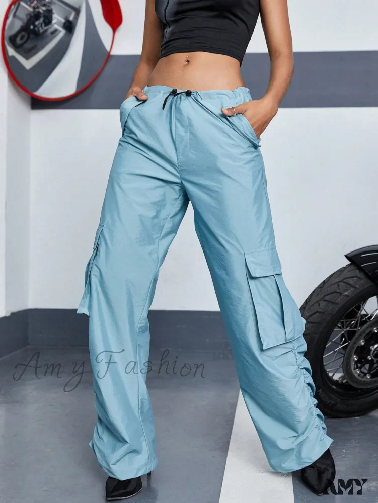 Amy Fashion - Flap Pocket Side Drawstring Waist Cargo Pants - Image 4