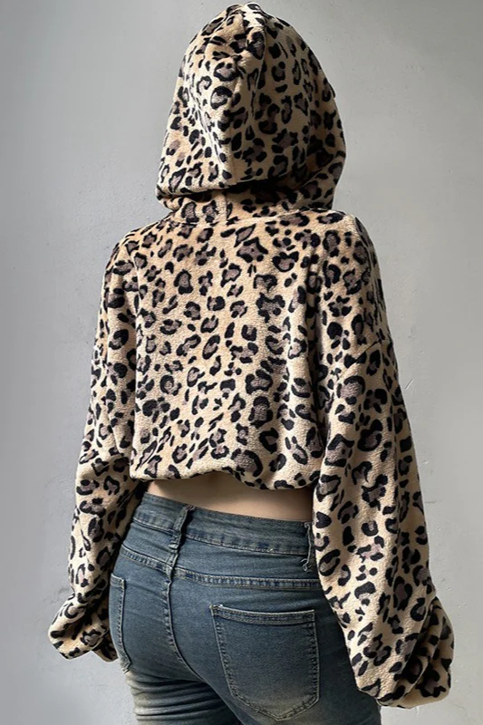 Fleece Leopard Print Short Sexy Hoodie - Image 6