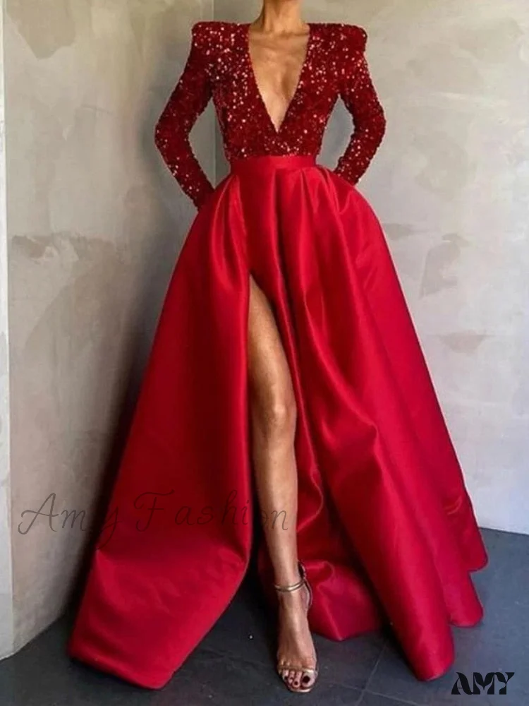 Amy Fashion - Floor-Length Chiffon Sequined Exquisite Dress - Image 6