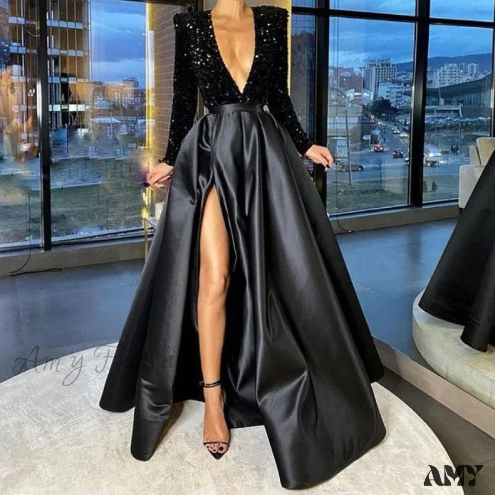 Amy Fashion - Floor-Length Chiffon Sequined Exquisite Dress - Image 7