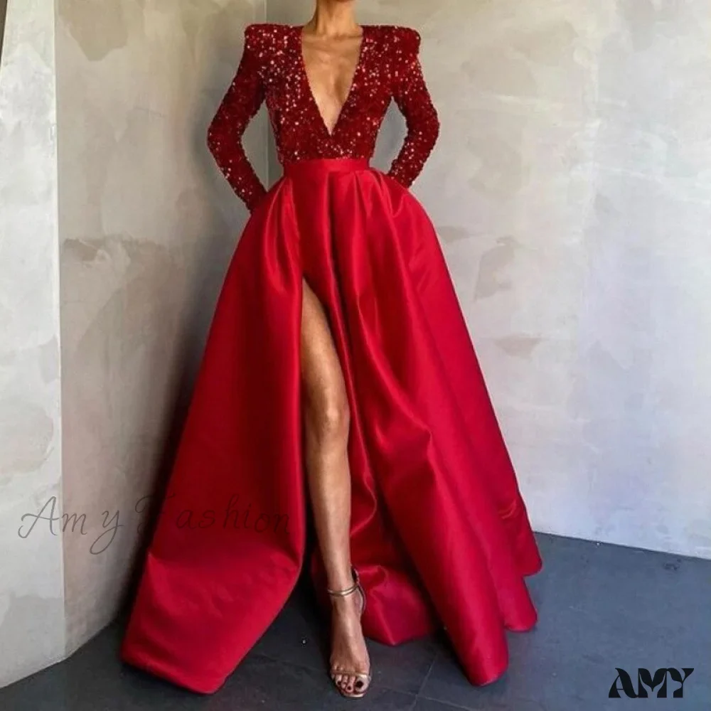 Amy Fashion - Floor-Length Chiffon Sequined Exquisite Dress - Image 8
