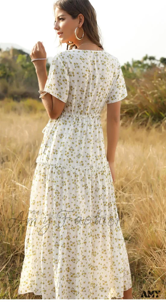 Floral Boho Deep V Neck Dress - Image 5