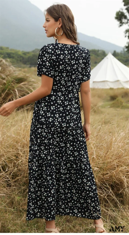 Floral Boho Deep V Neck Dress - Image 9