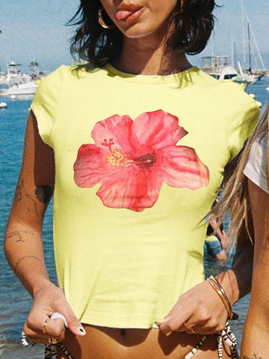 Floral Cap Sleeve Crop Baby T-shirt - Image 3
