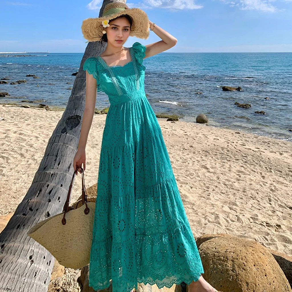 Floral Embroidery Lace Butterfly Sleeve Boho Dress - Image 3