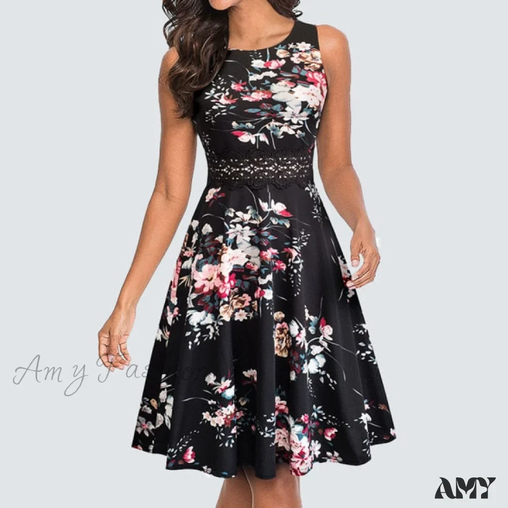 Amy Fashion - Floral Lace Patchwork Sleeveless Tunic Party Swing Dress - Image 26