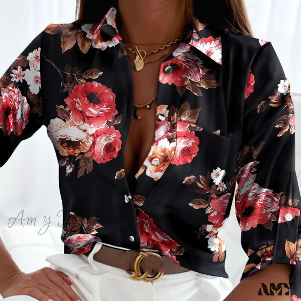 Amy Fashion - Floral Printing Single Button New Shirt - Image 13