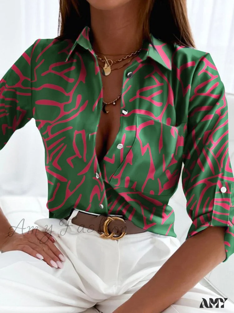 Amy Fashion - Floral Printing Single Button New Shirt - Image 5