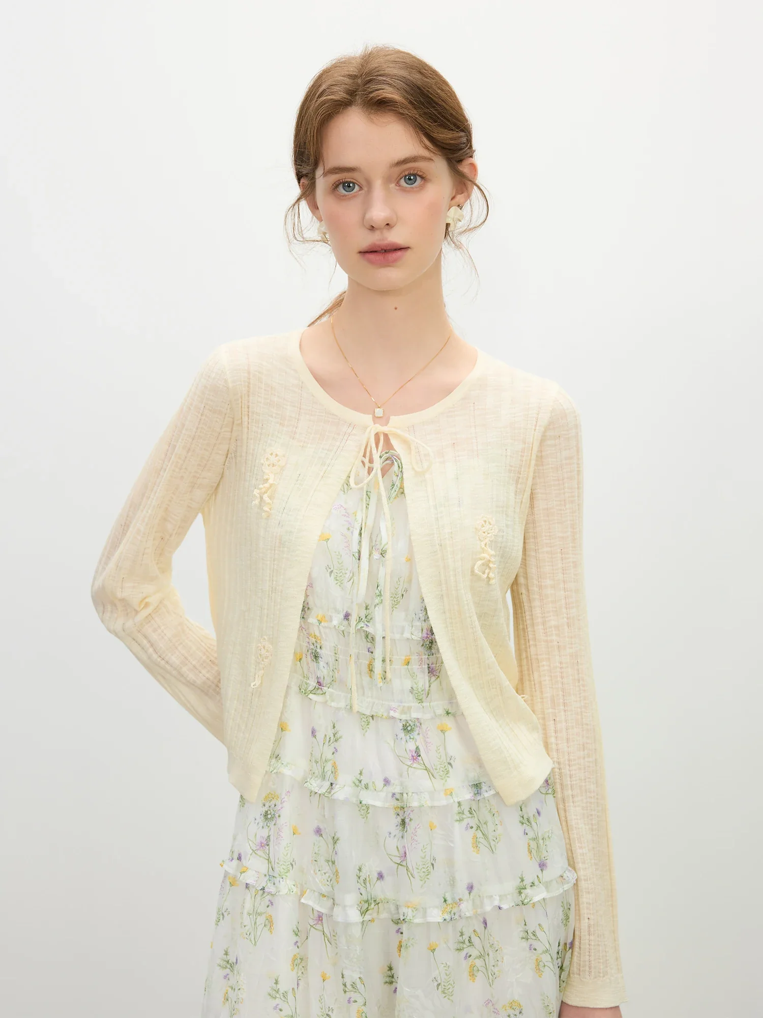 Floral Strap Hollow Knit Summer Cardigan - Image 2
