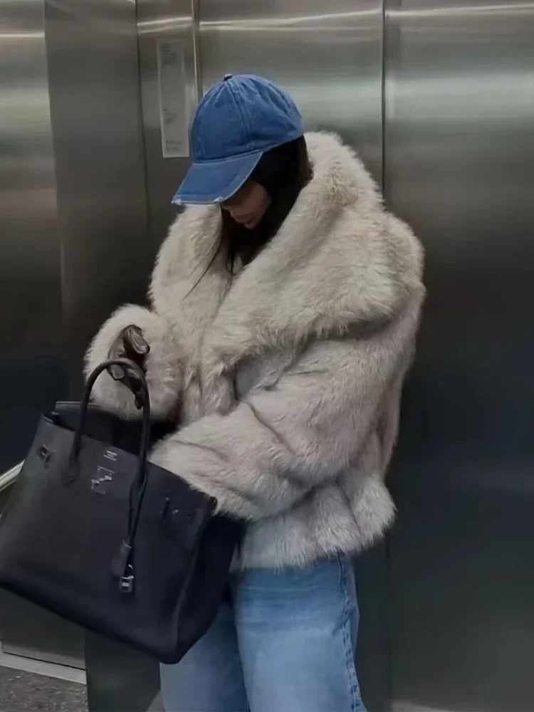 Fluffy Wool Blend White Faux Fur Coat