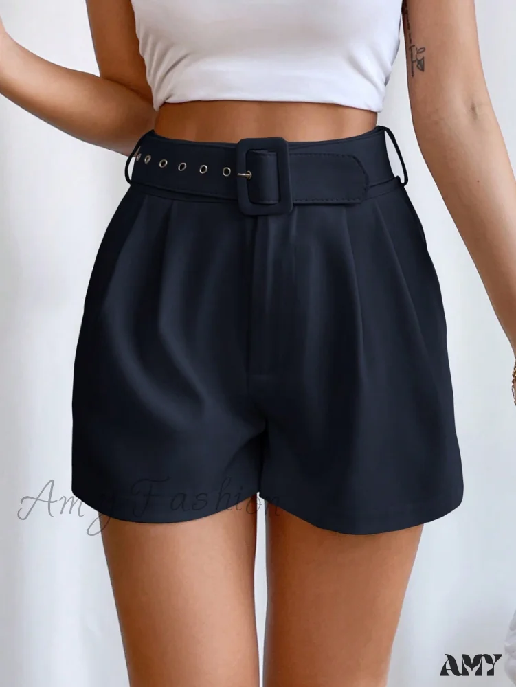 Amy Fashion - Fold Pleated Belted Wide Leg Shorts - Image 3