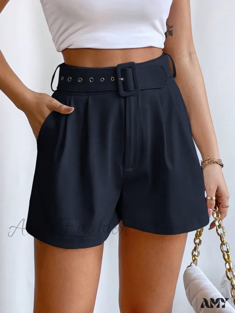 Amy Fashion - Fold Pleated Belted Wide Leg Shorts - Image 6