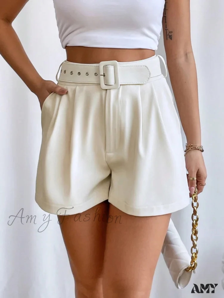 Amy Fashion - Fold Pleated Belted Wide Leg Shorts - Image 7