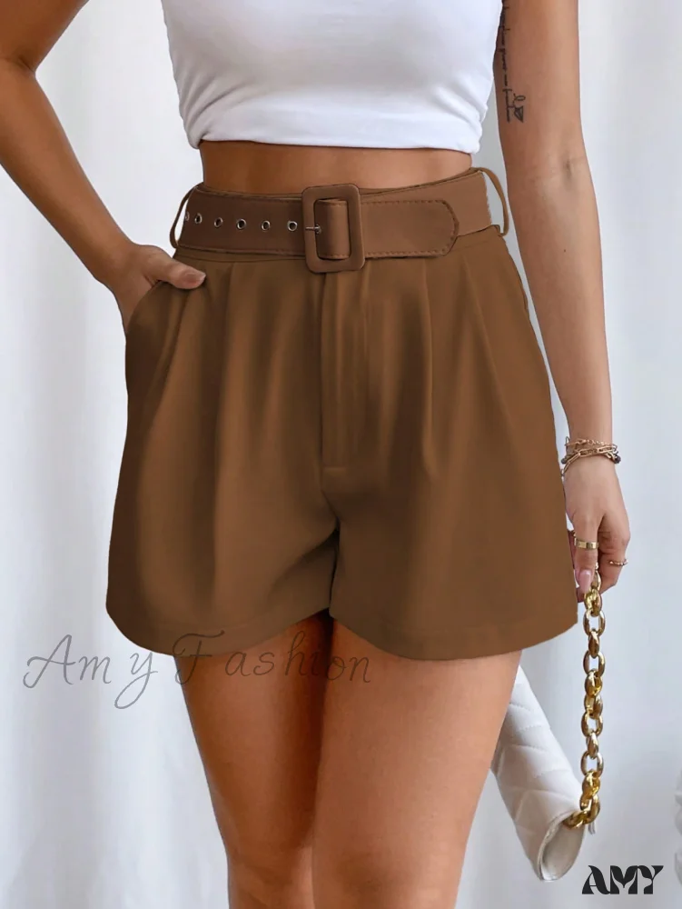 Amy Fashion - Fold Pleated Belted Wide Leg Shorts - Image 8