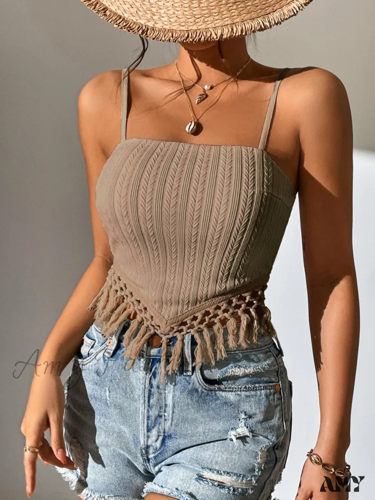 Amy Fashion - Fringe Trim Cami Top - Image 10