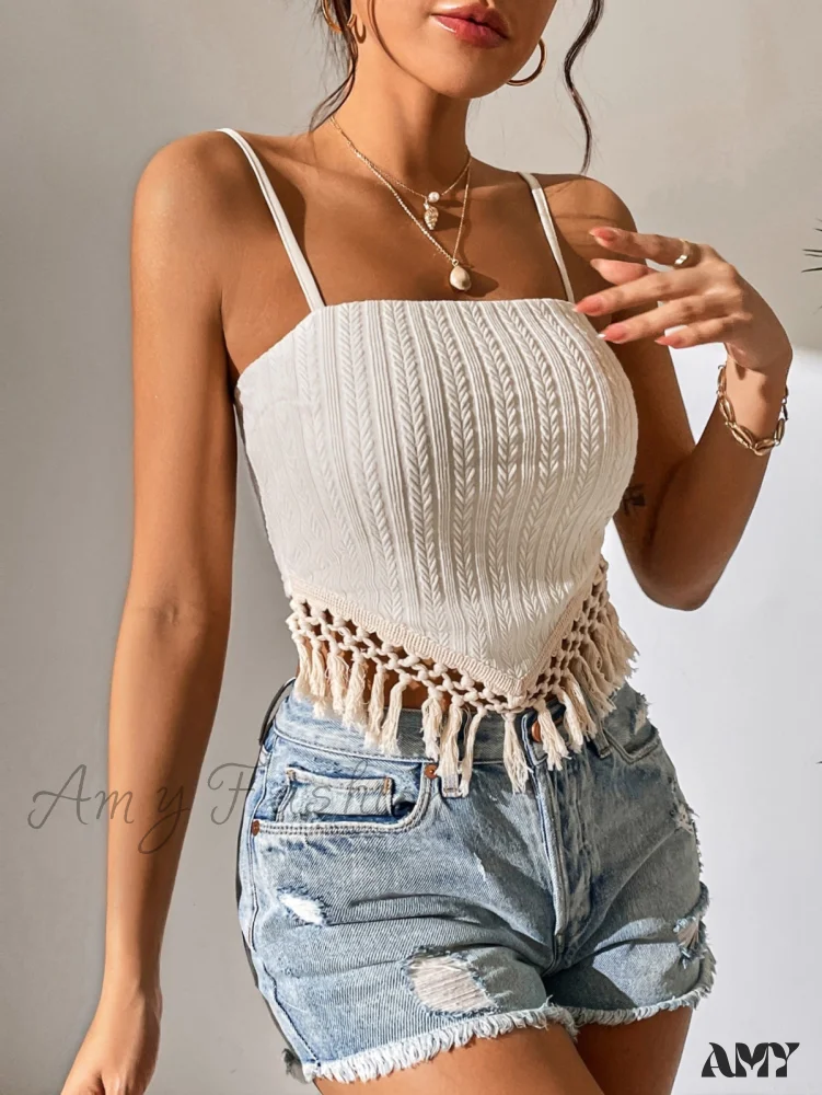 Amy Fashion - Fringe Trim Cami Top - Image 6