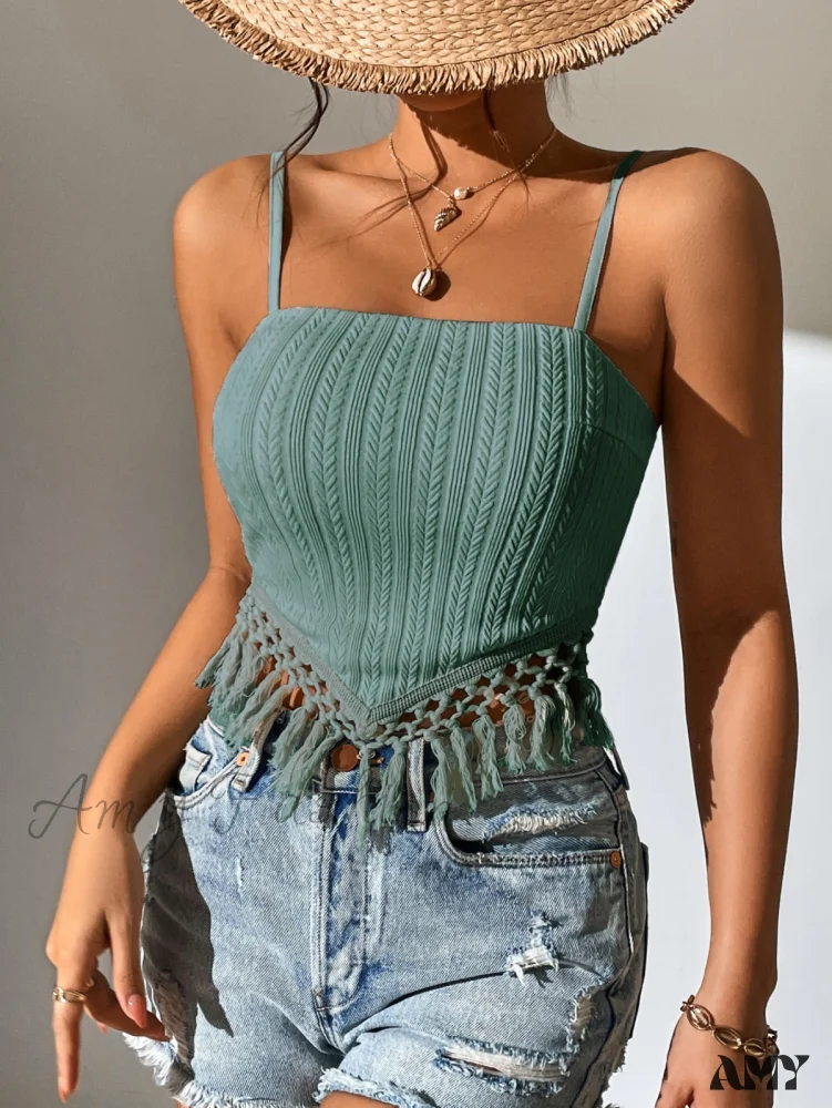 Amy Fashion - Fringe Trim Cami Top - Image 8