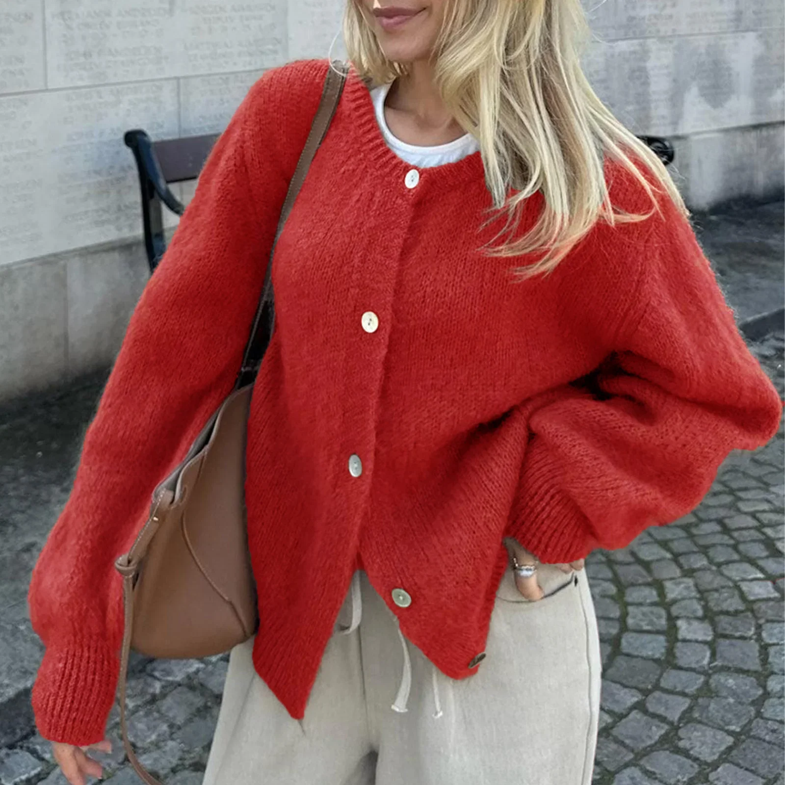 Fuzzy Button Down Knit Warm Cardigan - Image 11