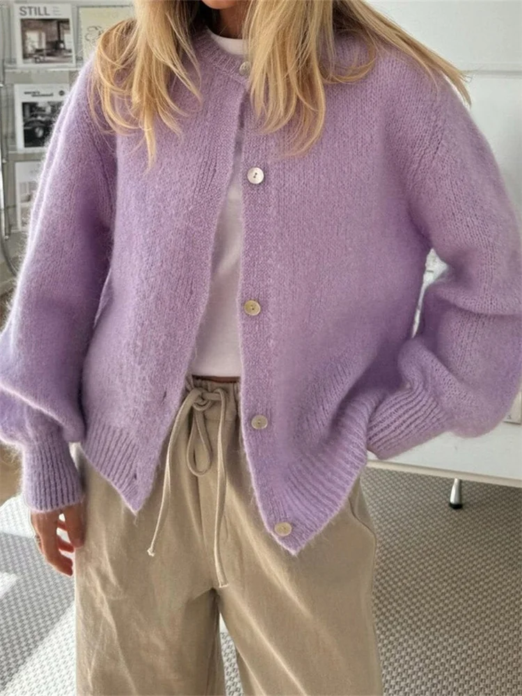 Fuzzy Button Down Knit Warm Cardigan - Image 2