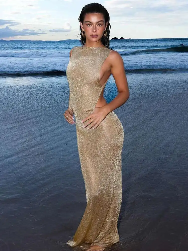 Glitter Spaghetti Bodycon Maxi Dress - Image 6