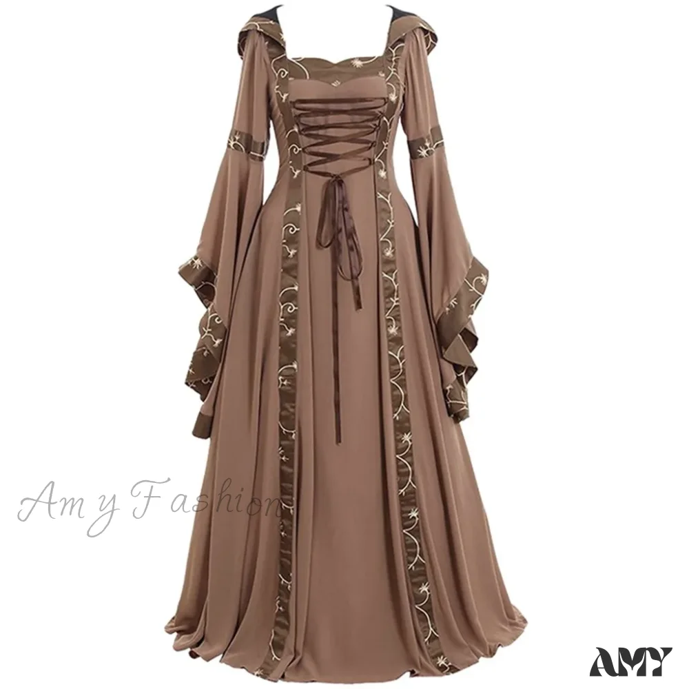 Gothic Halloween Medieval Court Vampire Cosplay Vintage Palace Long Sleeve Elegant Dress - Image 3