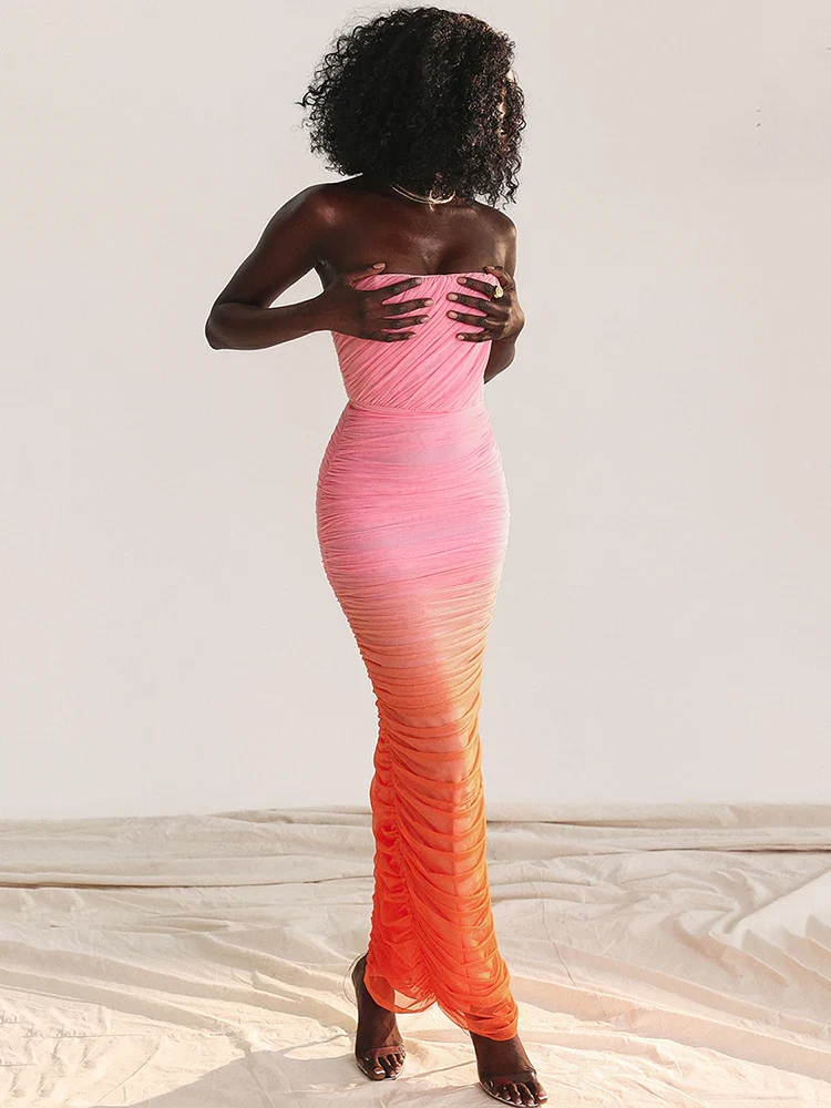 Gradient Strapless Split Bodycon Vacation Dress - Image 4