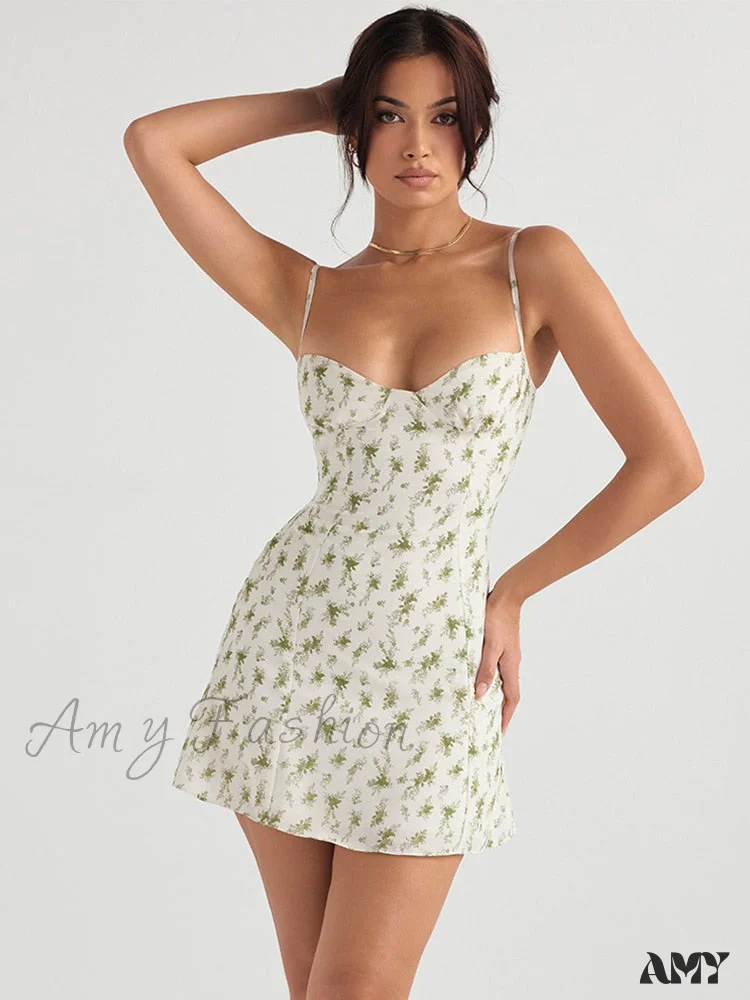 Amy Fashion - Green Floral Print Vacation Beach Party Dress - Image 7