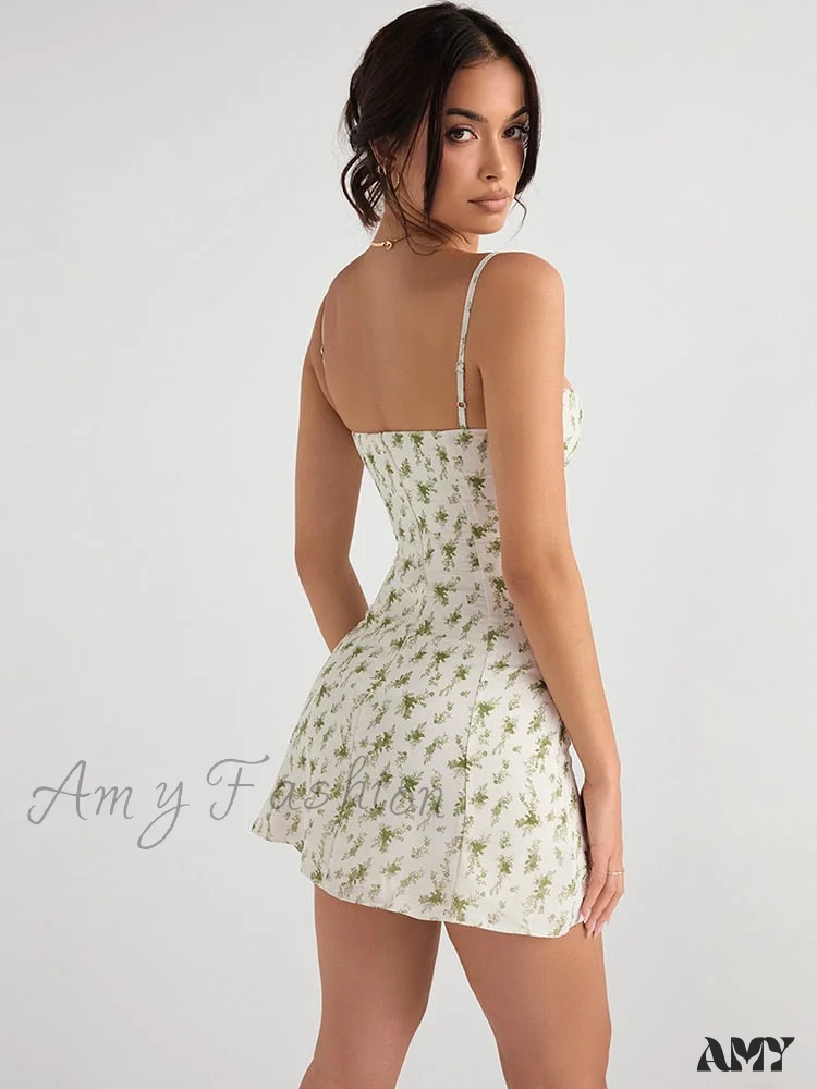 Amy Fashion - Green Floral Print Vacation Beach Party Dress - Image 9