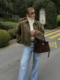 Green Suede Zipper Bomber Coat - Image 4