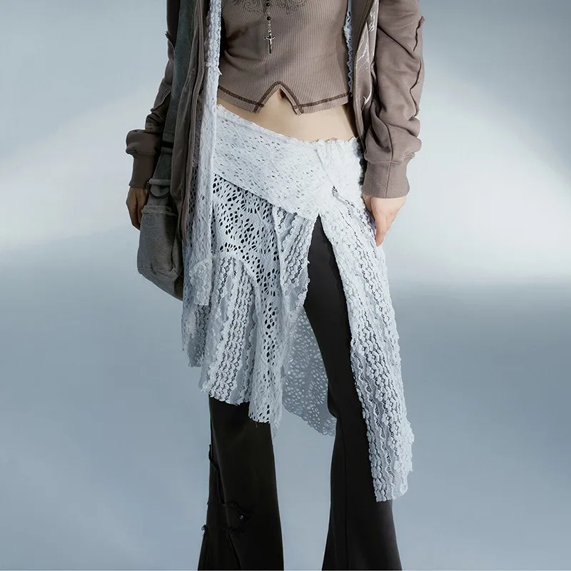 Grunge Lace White Irregular Skirt - Image 2