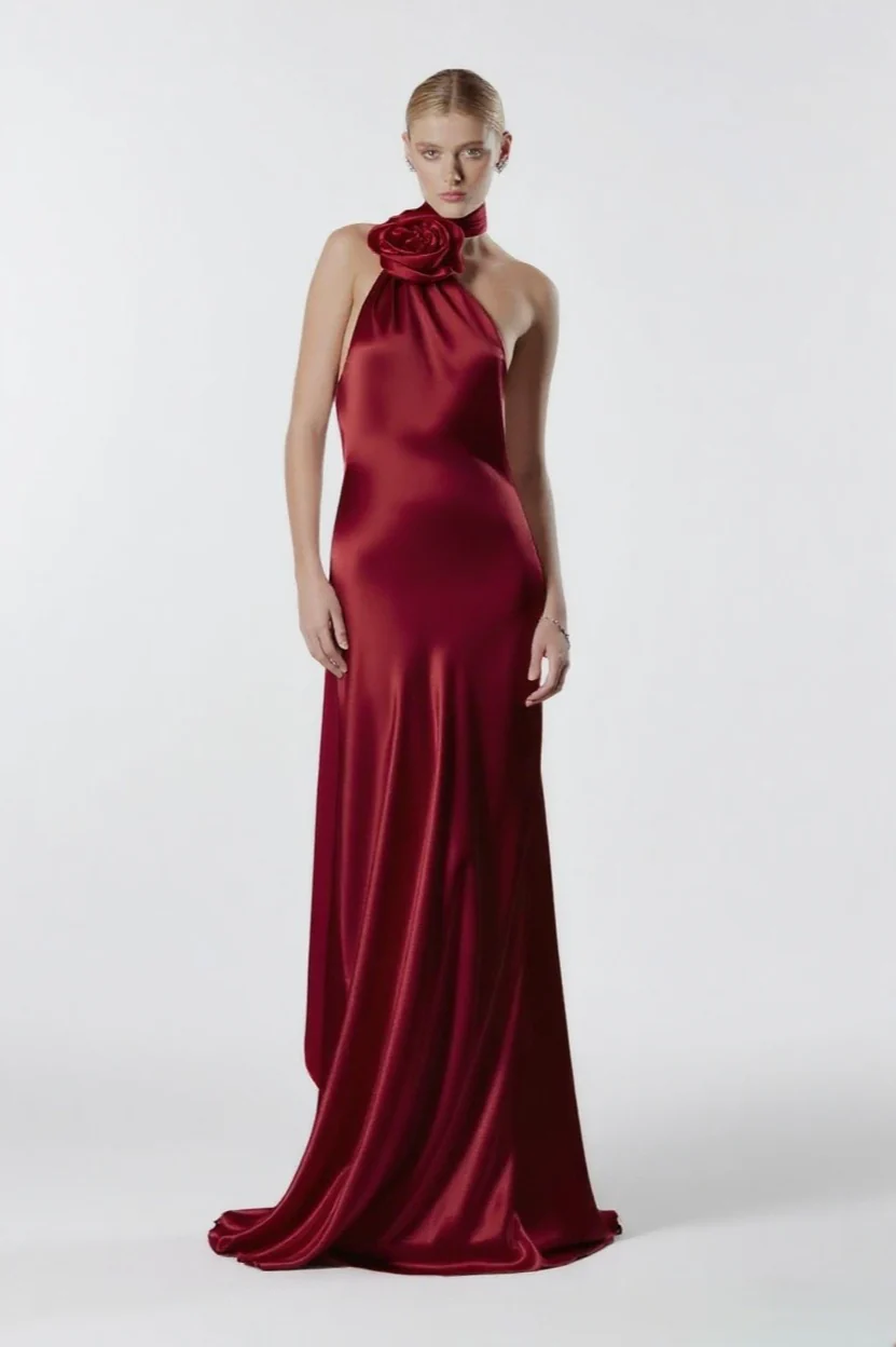 Halter High Waist Ruched Maxi Party Dress