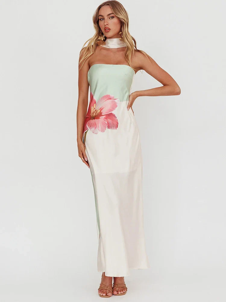Halter Print Off-shoulder Strapless Sleeveless Vacation Dress - Image 2