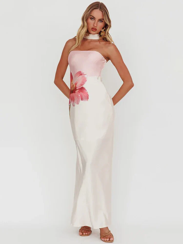 Halter Print Off-shoulder Strapless Sleeveless Vacation Dress - Image 5