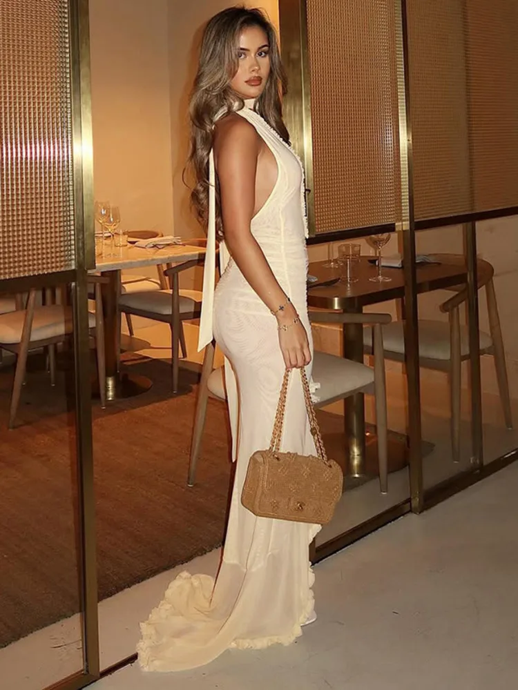 Halter Ruffle Hollow Sleeveless Bodycon Dress - Image 2