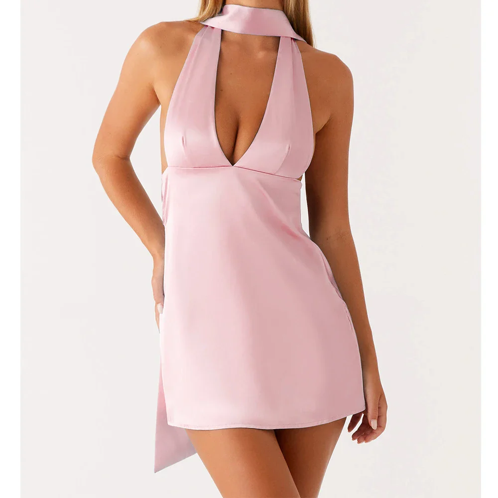 Halter Silk Open Back Scarf Bodycon Dress - Image 11