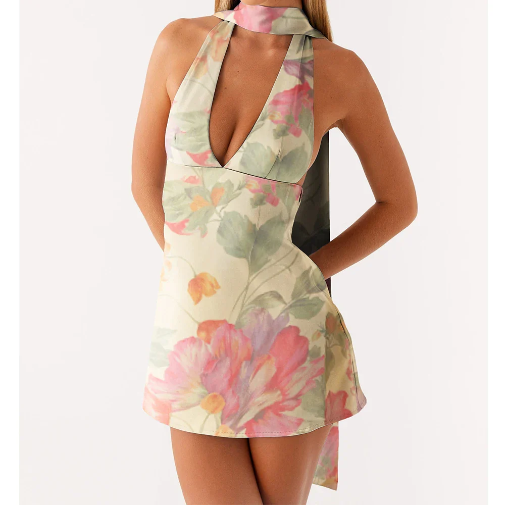 Halter Silk Open Back Scarf Bodycon Dress - Image 6