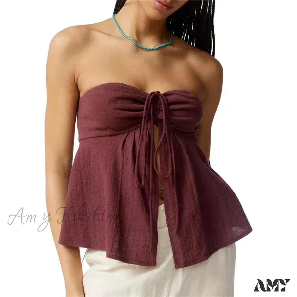 Halter Solid Color Spaghetti Strap Sleeveless Front Split Summer Streetwear Crop Top - Image 7