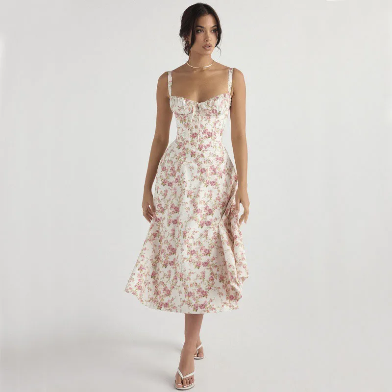 Halter Solid High-End Floral Dress