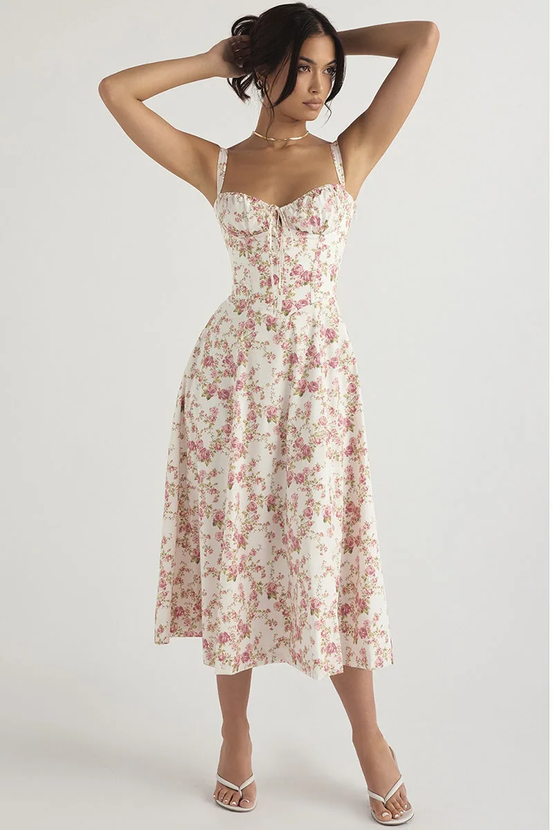 Halter Solid High-End Floral Dress - Image 3