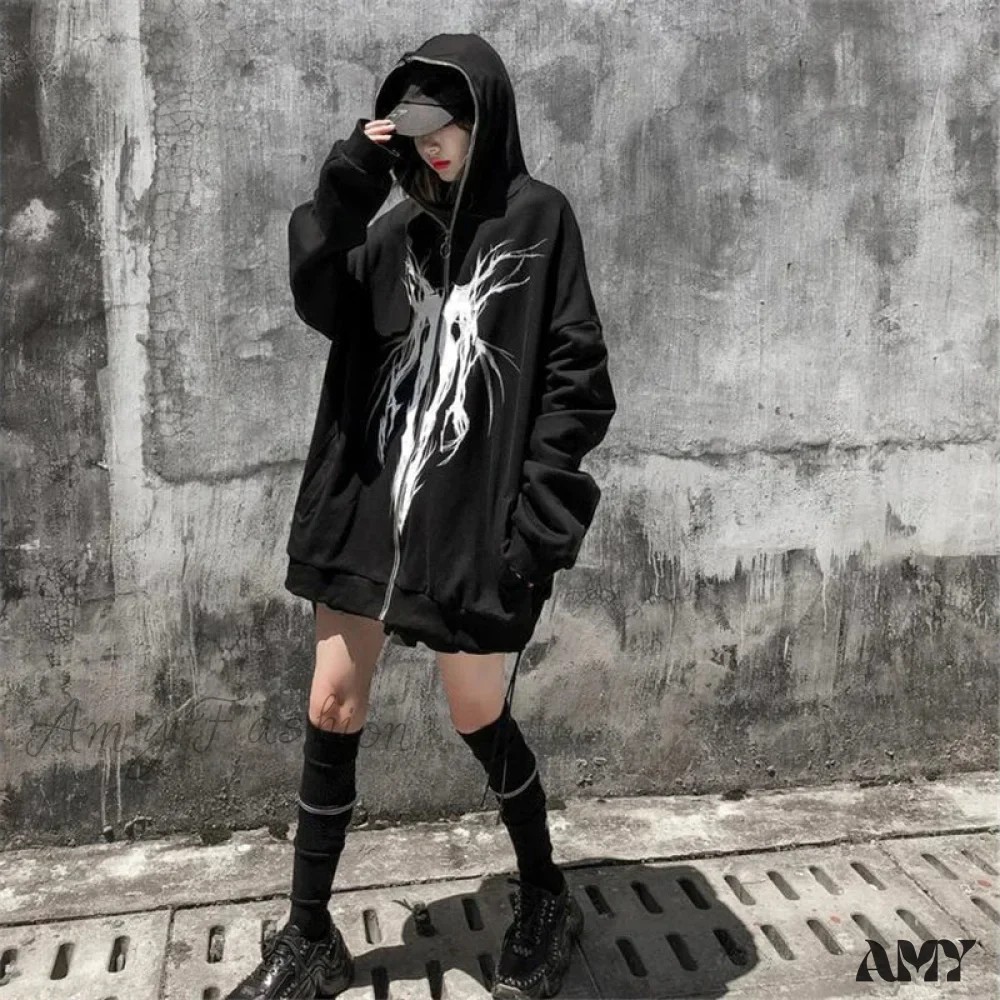 Harajuku Cartoon Gothic Vintage Kawaii Plus Size Zipper  Hoodie - Image 6