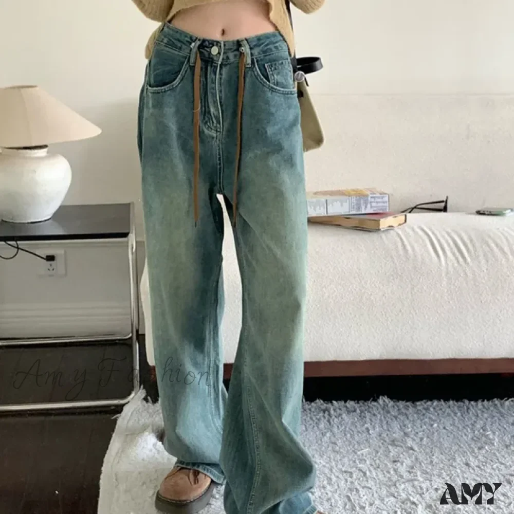 Amy Fashion - Harajuku Trend Japanese Style High-Waisted Straight New Autumn Leg Fashion Jean