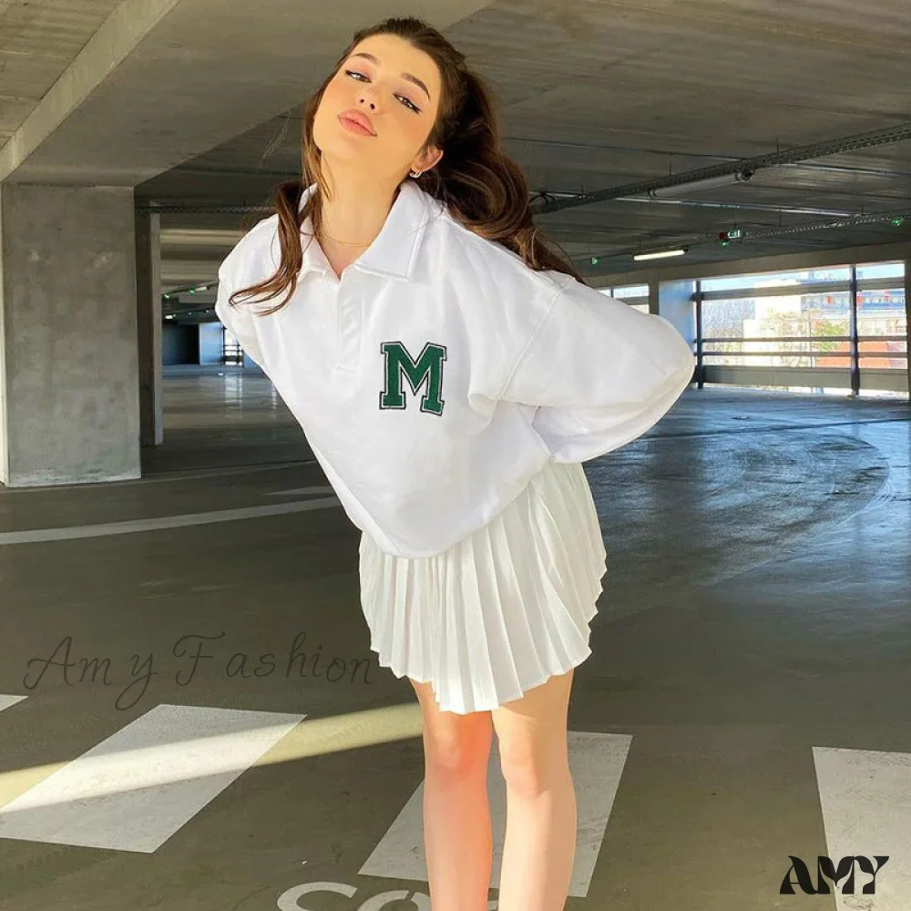 Amy Fashion - White Loose Letter Print T-shirt