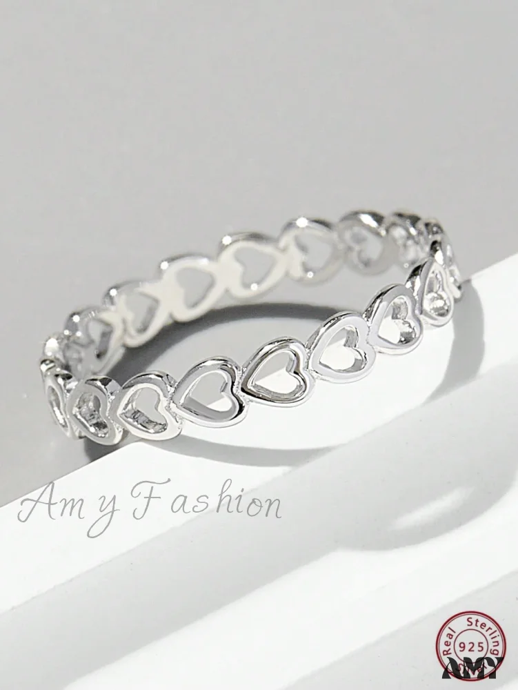 Amy Fashion - Heart Design Silver Wedding Band Ring