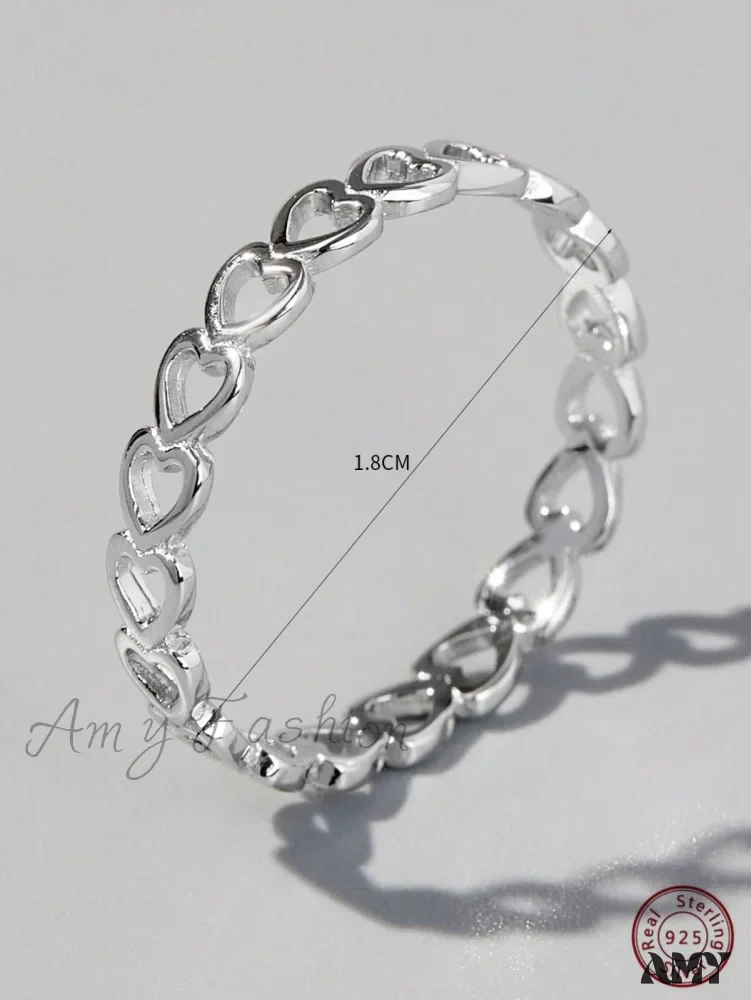 Amy Fashion - Heart Design Silver Wedding Band Ring - Image 3