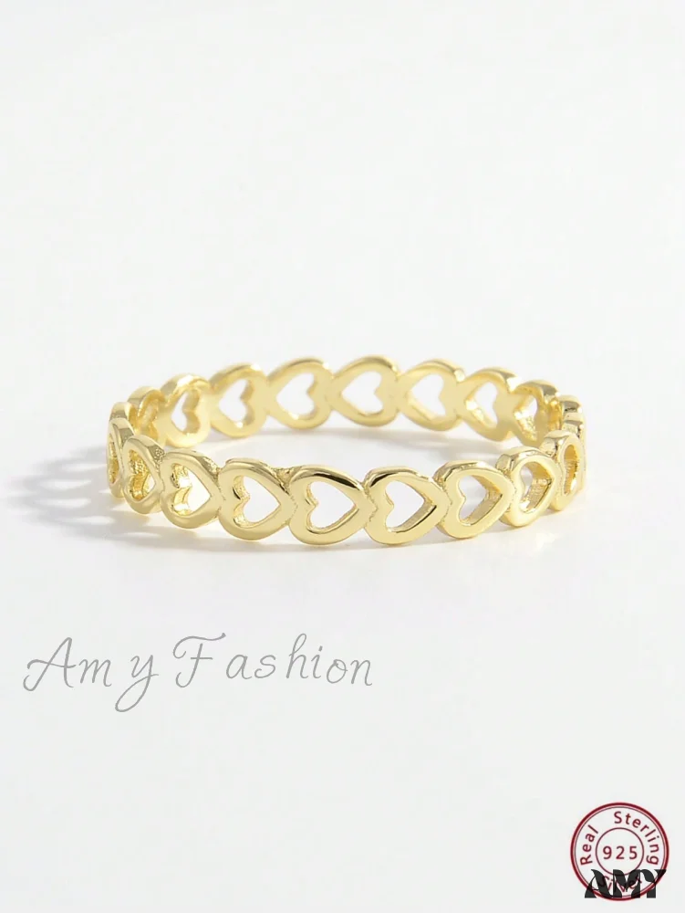 Amy Fashion - Heart Design Silver Wedding Band Ring - Image 6