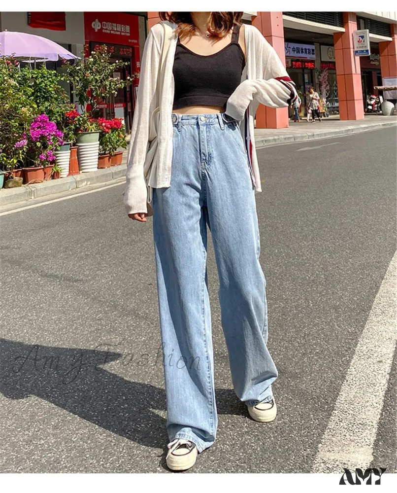 Amy Fashion - High Quality Vintage Blue Wide-Leg Straight Fashion Jean - Image 4