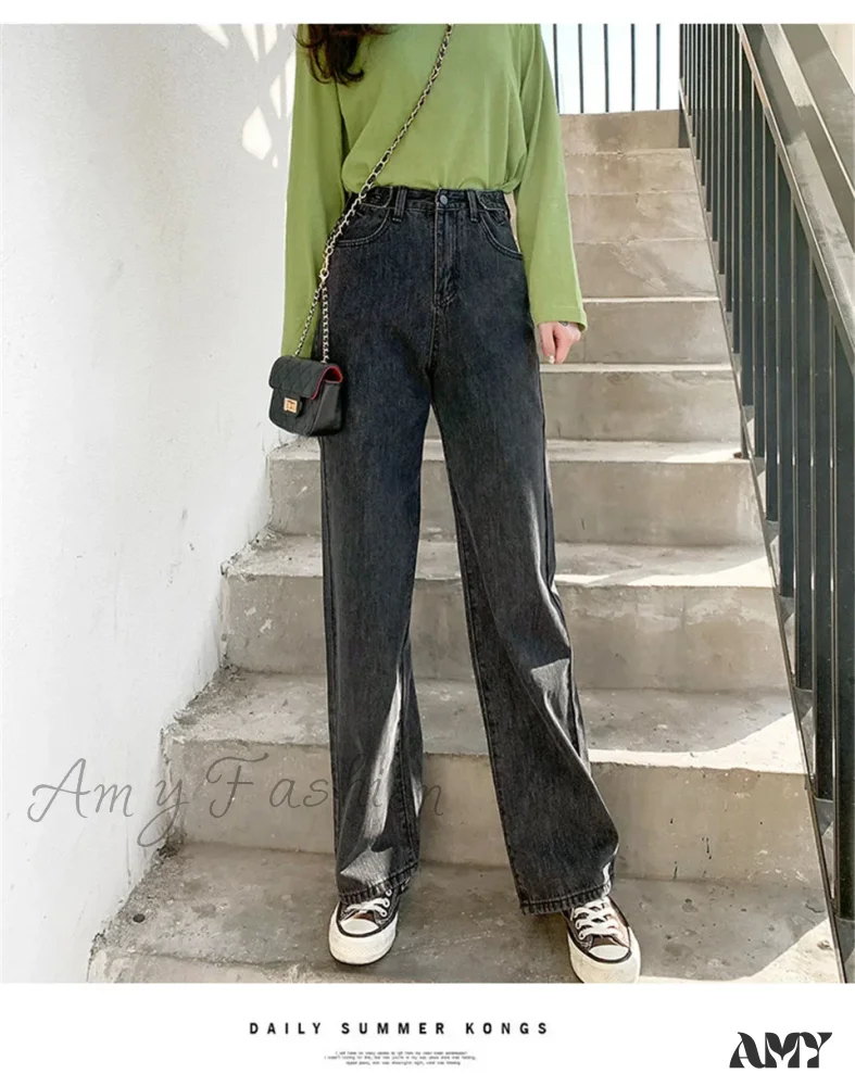 Amy Fashion - High Quality Vintage Blue Wide-Leg Straight Fashion Jean - Image 5